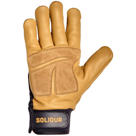 Solidur – Gants de manutention cuir de bovin hydrofuge taille 10 – Normes EN 420/388/407 – Pour chantiers humides – GA1310