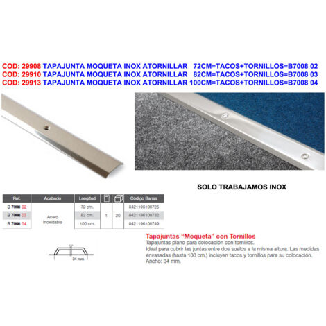 Solin à Tapis Inox Vissable 100cm Bouchons et Vis 7008 04