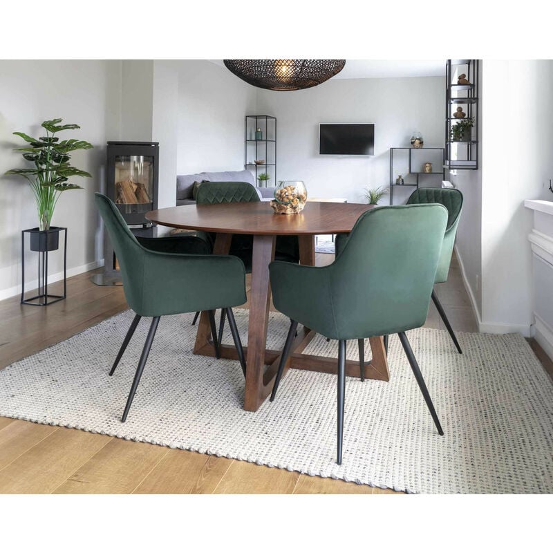 Solin - table à manger ronde - bois plaquage noyer - 4 personnes - bois