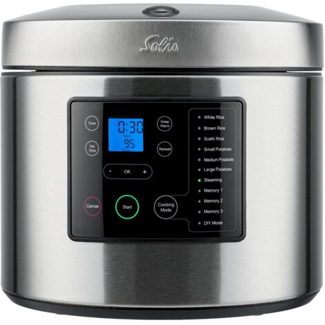 Solis Cuociriso e Patate 8161 - Bollitore de cuociriso e patate, vaporiera con funzione de timer, 7 programmi, funzionede riscaldamento, 5 litri de capacità, colore argento