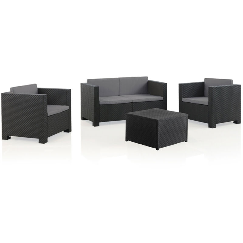 Concept-usine - solis - Salon de jardin 4 places effet résine tressée avec table et coffre de rangement gris