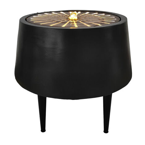 Solis Water Feature on Black Legs with Light Display - Metal - L46 x W46 x H47 cm - Charcoal/Aged Copper