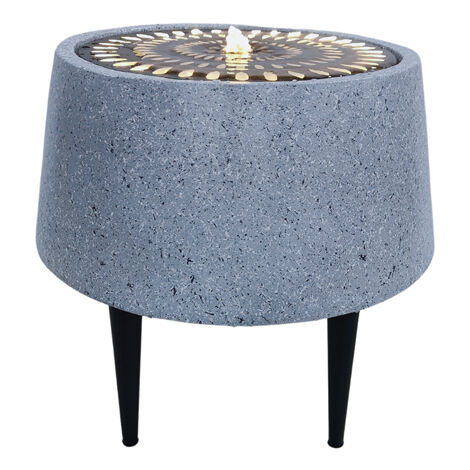 Solis Water Feature on Black Legs with Light Display - Metal - L46 x W46 x H47 cm - Terrazzo/Brass