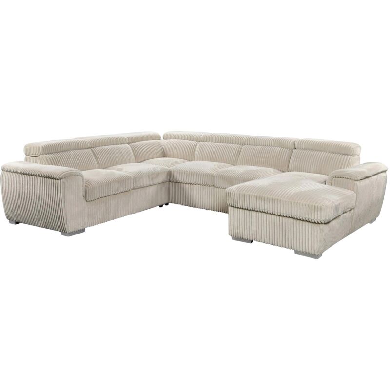 Mobilier Deco - solita - Canapé panoramique convertible velours côtelé épais beige avec coffre de rangement - Angle droit