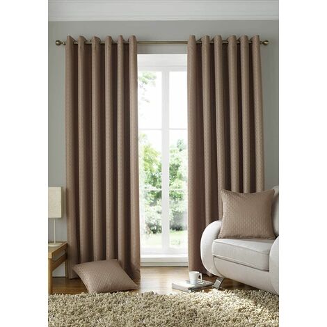 Solitaire Eyelet Ring Top Ready Made Curtains Pair 66 x 72" Latte