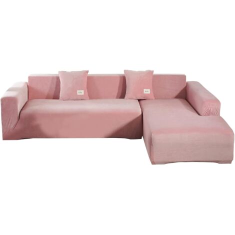 Sollbry 1 funda elástica de terciopelo para sofá seccional en forma de L con 2 fundas de almohada (terciopelo rosa)