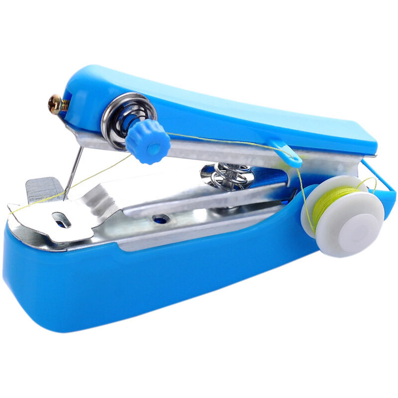 1 mini machine à coudre manuelle portable bleue, outil pratique pour travaux d'aiguille, mini machine à coudre à main, machine à coudre (11,5 × 7 × 4