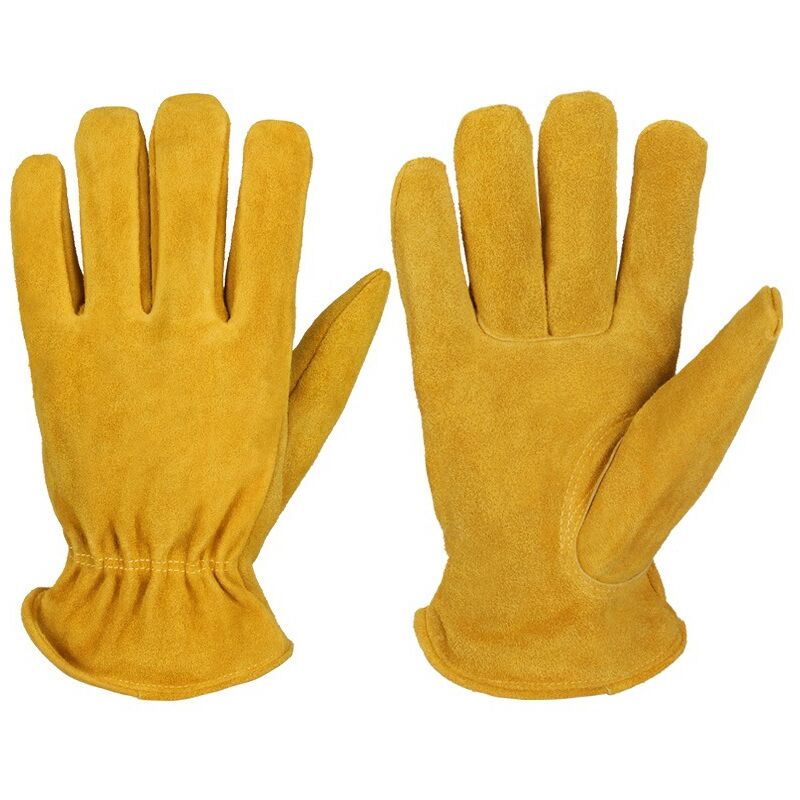 1 paire de gants de cuisine avec doublure isolante, faciles à nettoyer, en cuir de vache, jaune, m (23,7 x 18,5 x 3 cm) - Sollbry