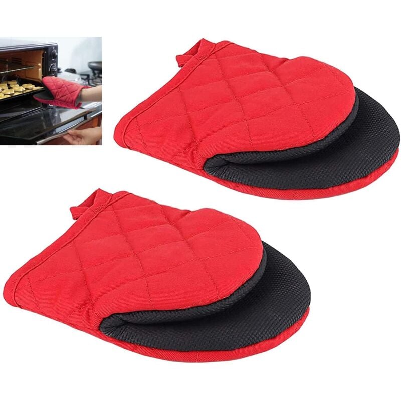 1 Paire de Gants de Cuisine Courts Résistant à la Chaleur pour 500 Degrés, Surfaces Antidérapantes et Gants à Boucle de Suspension, Cuisson au Four,