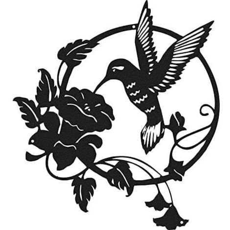 Sollbry 1 pièce de décoration murale ronde en métal pour jardin, salon, décoration murale en forme de colibri, cercles à suspendre, cadeau (noir, 25 x 25 cm)