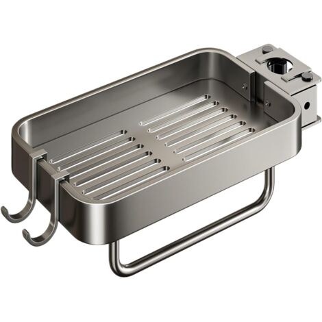 Sollbry 1 soporte para esponja de grifo, organizador de aluminio extraíble con gancho para jabón, esponjas y champú (gris, 21 x 10 x 2,5 cm)