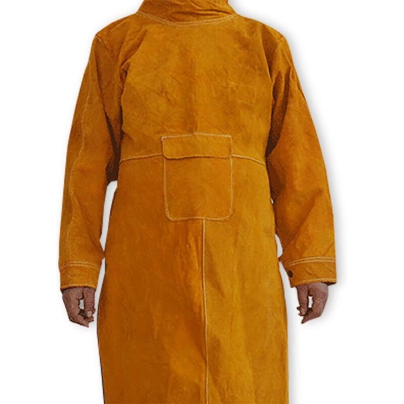 1 tablier de soudage anti-flamme en cuir de vache, manteau long, vêtements de protection, combinaison de soudeur, cuir durable, protection