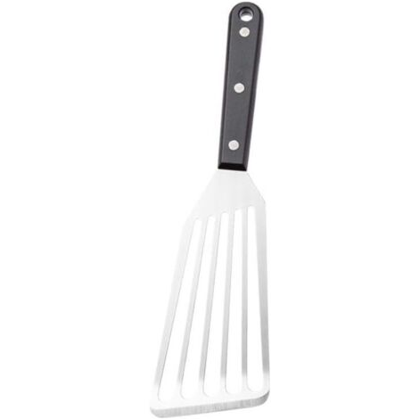 Sollbry 1 x Fischspatel aus Edelstahl, Bratschaufel, Holzgriff, geschlitzter Steakspatel, Mehrzweck-Metallspatel für die Küche (Kunststoffgriff S)