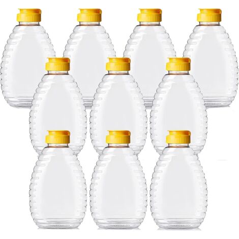 Sollbry 10 botellas de miel exprimibles, dispensador de miel, botella de salsa, botella de condimento, botellas de plástico con tapa, dispensador de botellas de salsa, botella de plástico exprimible.