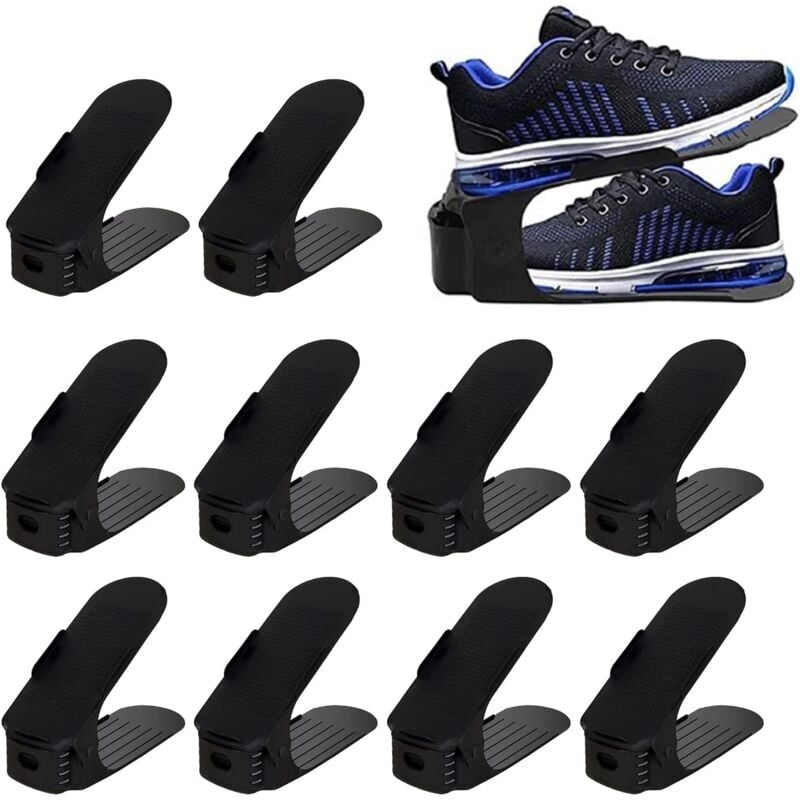 10 Chaussures Range-Chaussures Réglables Stockage Chaussures Organisateur Chaussures pour L'organisation du Placard, Compartiments à Chaussures Noir