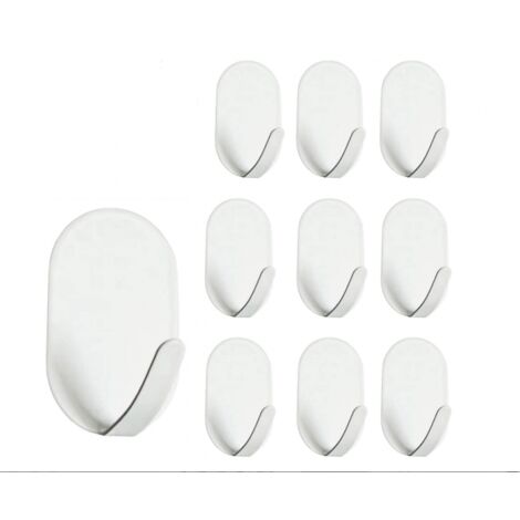 Sollbry 10 ganchos adhesivos blancos para pared de baño, antioxidantes, autoadhesivos, sin necesidad de taladrar (blancos)
