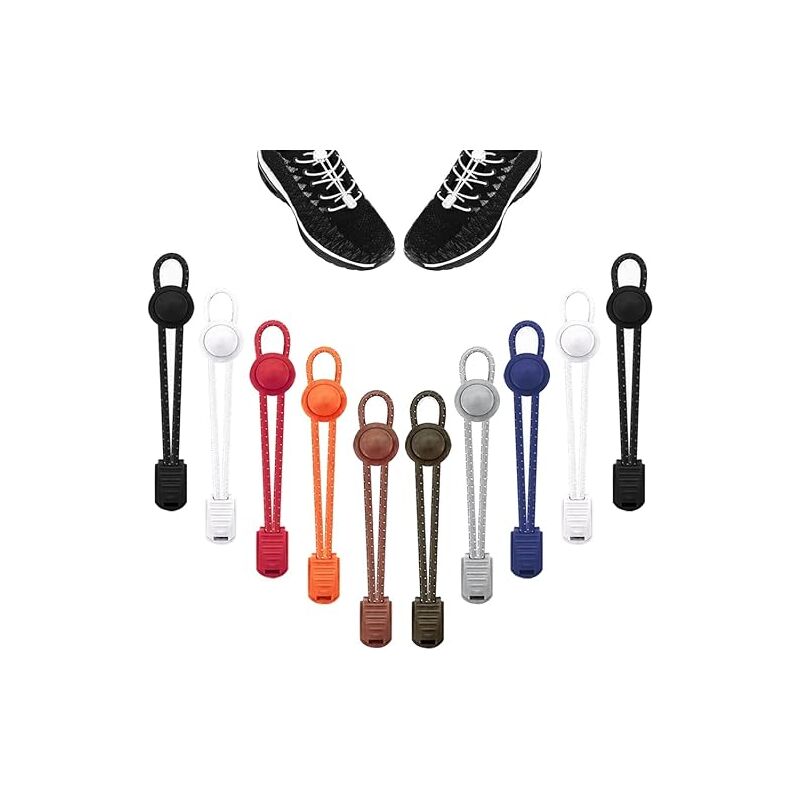 Sollbry - 10 Paires Lacets Élastiques Autobloquants Élastiques Lacets de Chaussures Lacets Élastiques Sans Nouage, Lacets Chaussures Autobloquants