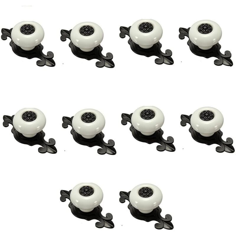 10 Pcs Poignees et boutons de tiroir, boutons de tiroir, Poignee de porte ceramique (Blanc avec noir) - Sollbry