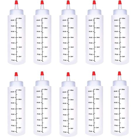Sollbry 10 Stück 250 ml Gewürzsaucenspender, Ketchup-Flaschen, wiederverwendbare Kunststoff-Quetsch-Gewürzflaschen mit Skala und Schraubverschluss-Gewürzdeckel (weiß 5 x 19 cm)