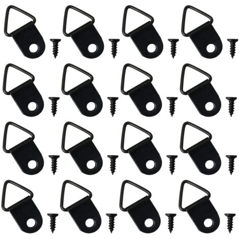 Sollbry 100 ganchos para cuadros, sin necesidad de taladrar, con anillas en D de metal, para fijar marcos de fotos y espejos, decoración de pared (negro)