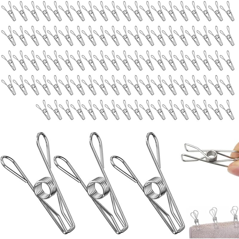 Sollbry - 100 Pièces Pinces à Linge, Pinces à Linge en Acier Inoxydable, Pince a Linge Exterieur, Pince à Linge Metal, pour Les Serviettes,