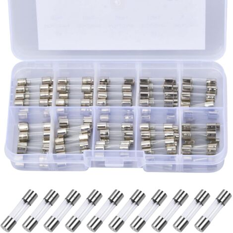 Sollbry 100 Stück flinke Glassicherungen, 5 x 20 mm, 250 V Glassicherungssortiment 0,2 A, 0,5 A, 1 A, 2 A, 3 A, 5 A, 8 A, 10 A, 15 A, 20 A, flinke Glassicherungen für Haushaltsgeräte