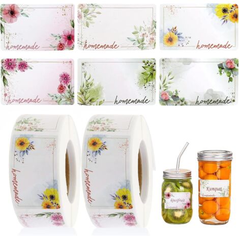 Sollbry 1000 etiquetas autoadhesivas para mermelada, etiquetas rectangulares con diseño de flores, etiquetas autoadhesivas para frascos, especias, repostería, botellas, regalos de Navidad, bodas y cum