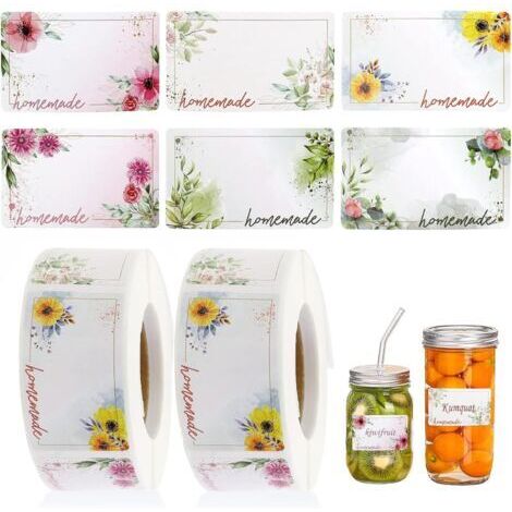 Sollbry 1000 pièces Etiquettes Autocollantes, Étiquettes à Confiture, Étiquette Autocollante Fleur Rectangle, Étiquettes Autocollante pour Bocaux,D'épices,Cuisson,Bouteilles Noel Mariage Anniversaire 