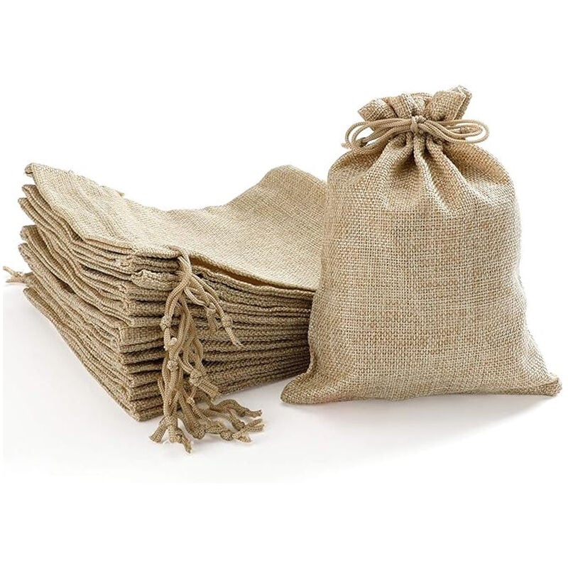 100Pcs Sachets, Sachets en Lin Chanvre avec Cordon Sac de Toile de Jute Sachets de Lavande cadeau invites mariage pour Bijoux Cadeau Mariage Noël,