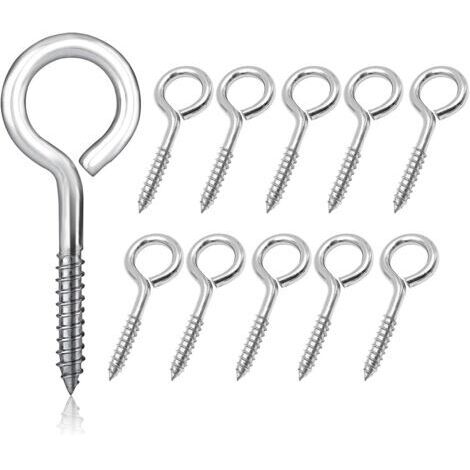 Sollbry 10pcs Vis à œillets M5 x 65mm - Piton à Visser en Acier Inoxydable Lourd - Vis à œil pour Bois - Anneau a Visser Crochet Plafond pour Hamac Chaises Suspendues Paniers Suspendus - Argenté