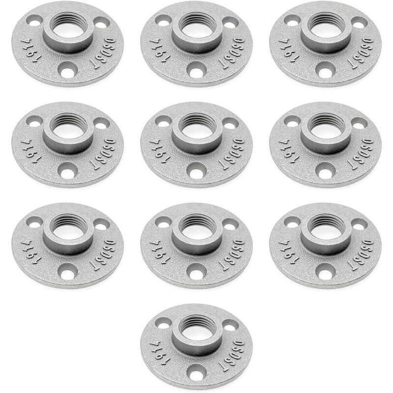 10x Alliage aluminium bride plancher filetée 1/2 pouce pour filetage tuyau 15mm, bride plancher tuyau métal, support d'étagère tuyau bride murale 1/2