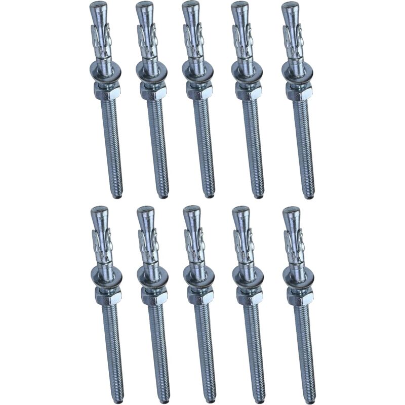 Sollbry 10x Boulon Vis d’ancrage filetage long, Goujon à expansion - M8x120mm - en acier zingué - pour béton, pierre