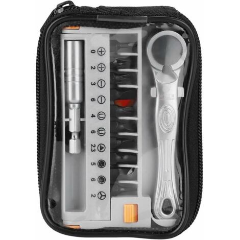 Sollbry 12-in-1 tragbarer Schraubendreher-Schlüsselsatz, Schnellratschen-Steckschlüssel und Bits, 1/4 Zoll Mini-Handreparaturwerkzeug