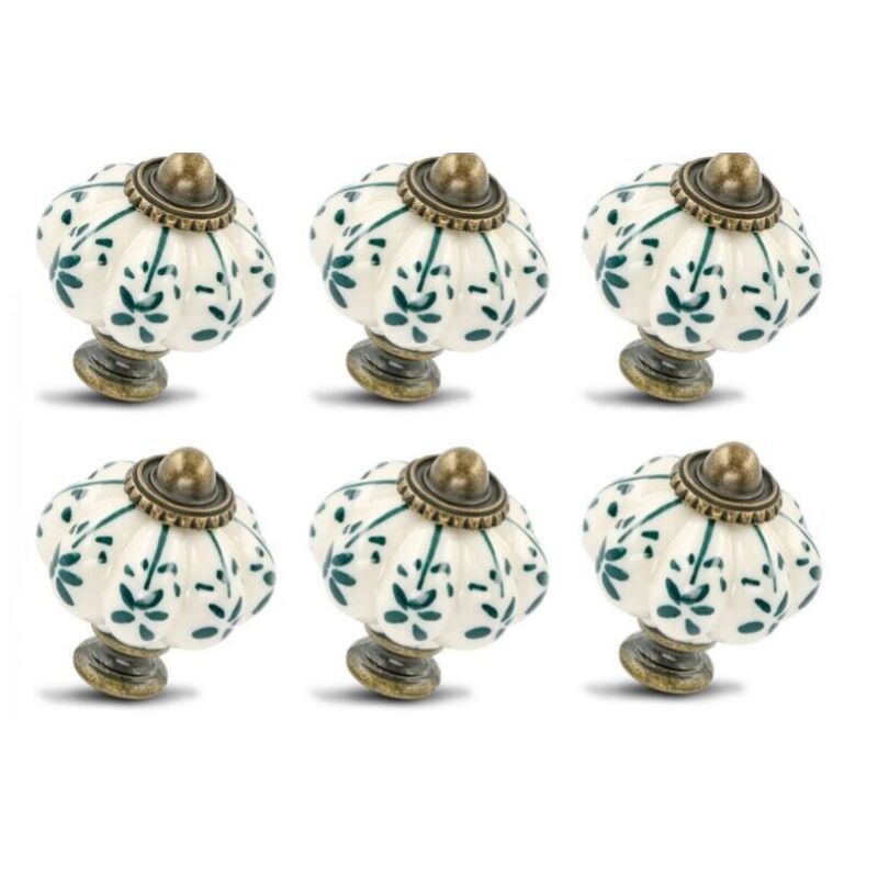Sollbry - 12 pcs boutons en céramique ivoire et verte - boutons d'armoire citrouille boutons de commode rétro - tirettes de tiroir vintage avec vis