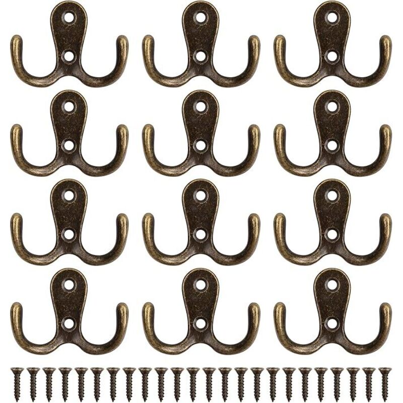 12 Pièces Patère Patere Porte Manteau Mural, Rétro Patère, Crochets Doubles Porte Manteau Mural Rétro en Métal avec 24 Vis pour Porte-Manteau Salle