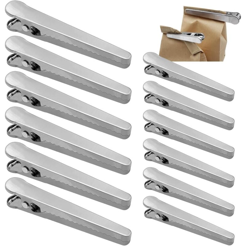 Sollbry - 12 Pièces Pince Sachet Alimentaire, Pince Alimentaire Inox, 11.52cm Clip Fermeture Sachet, Clip Fermeture Cuisine Réutilisable pour
