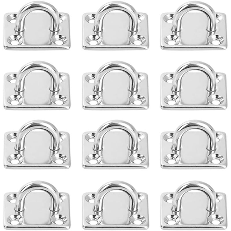 Sollbry - 12 Pièces Platine Oeil inox M5 Platine Ancrage inox 304 Crochet Oeillet Plaque a Oeillet Carré Crochets de Plafond Support Anneau Mural