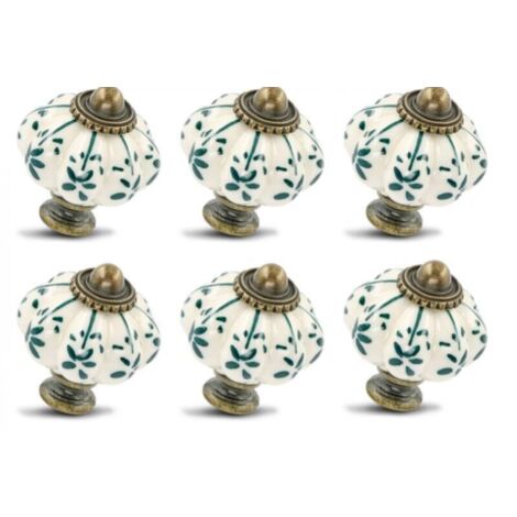 Sollbry 12 pomos de cerámica marfil y verde - Pomos de gabinete con diseño de calabaza, pomos de tocador retro - Tiradores de cajón vintage con tornillos para armarios, cajones y proyectos de bricolaj