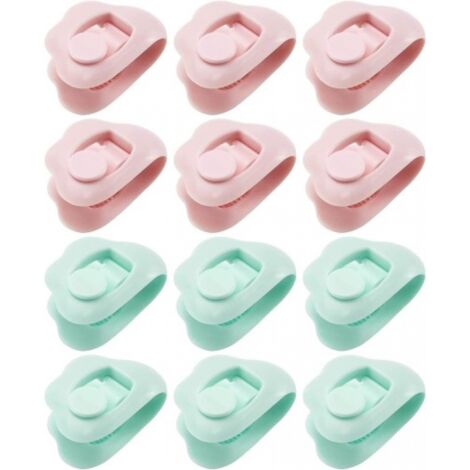 Sollbry 12 Stück Bettbezug-Clips, Kunststoff-Bettbezug-Clips ohne Stifte, um Ecken an Ort und Stelle zu halten, Verschluss für Kissen, Vorhänge, Dekor, Rosa und Blau