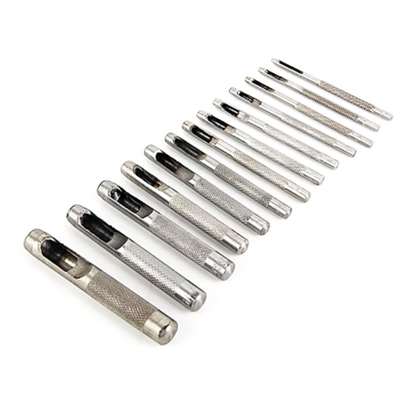Sollbry - 14 Pièces Poinçon Creux en Cuir, Poinçon Creux en Acier, 1-14mm Poinçons Ronds Outil de Coupe, Coupe Perforateur de Cuir pour le Cuir,