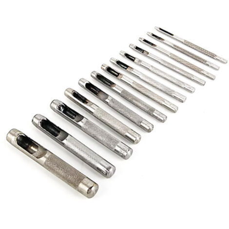 Sollbry 14 Pièces Poinçon Creux en Cuir, Poinçon Creux en Acier, 1-14mm Poinçons Ronds Outil de Coupe, Coupe Perforateur de Cuir pour le Cuir, Bande de Montre, Toile, Oeillet