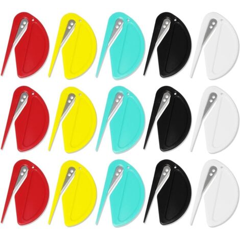 Sollbry 15 Piece Letter Opener & Parcel Opener Mini - Couteau à efficace avec des bords tranchants pour enveloppes, colis et papier découpé en 5 couleurs (noir, blanc, rouge, jaune et vert)