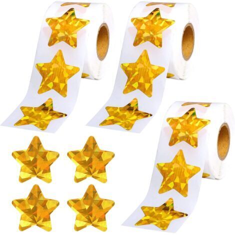 Sollbry 1500 autocollants étoiles, autocollants de récompense, autocollants en rouleau, Autocollants étoiles adhésifs de 1 pouce, récompenses pour les enfants dans les salles de classe (3 rouleaux)
