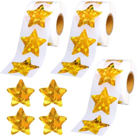 Sollbry 1500 pegatinas de estrellas, pegatinas de recompensa, pegatinas en rollo, pegatinas adhesivas de 2,5 cm, recompensas para niños en el aula (3 rollos)