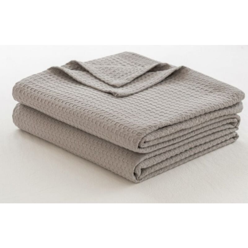 Sollbry (150x200 cm) • Couverture légère en piqué gaufré • Coton • Couverture de canapé aérée et Polyvalente • Plaid en Coton (Gris Clair)