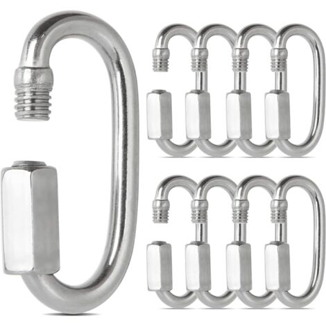 Sollbry 16 mosquetones de acero inoxidable M4 de enlace rápido 304 en forma de D, mini mosquetón de tornillo para senderismo, camping y accesorios para exteriores e interiores.