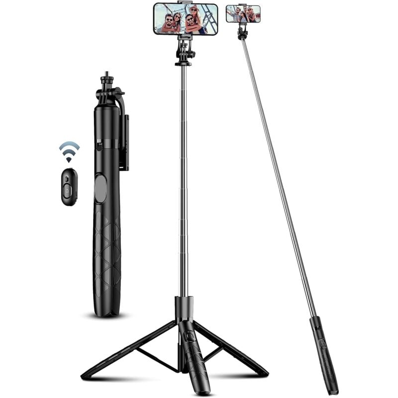 Sollbry - 163.5CM Perche à Selfie, Trépied Smartphone, Extensible Selfie Stick Trépied de Téléphone avec Télécommandeet Support pour Téléphone
