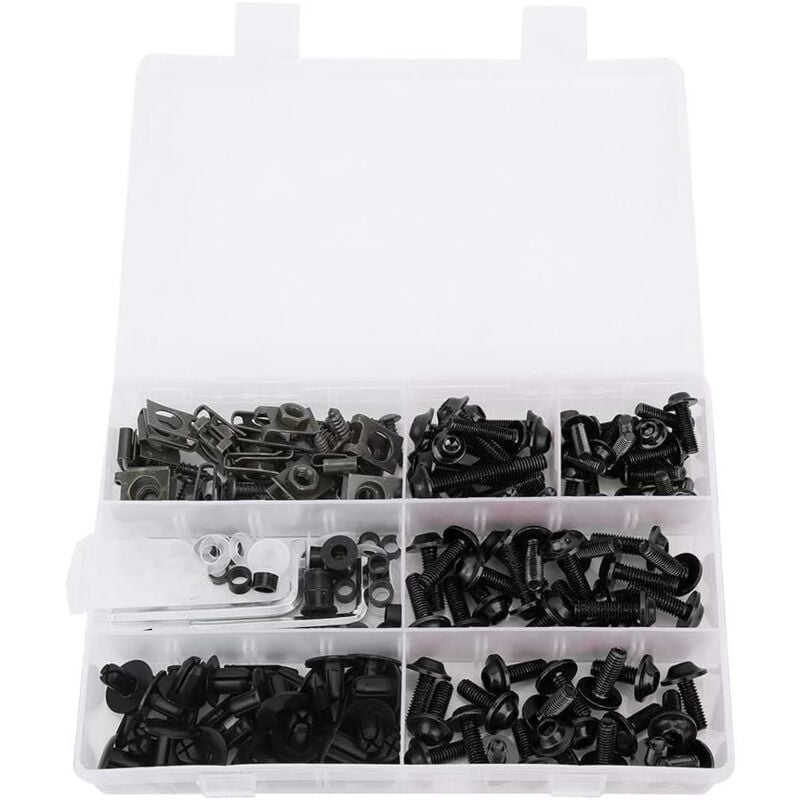 Sollbry - 198 pièces/ensemble Kit boulon de carénage, kit boulon carénage universel moto vis attaches kits de montage carrosserie rondelles écrous