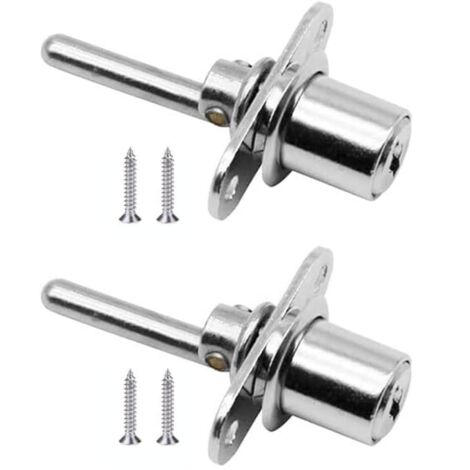 Sollbry 2 cerraduras de cajón con llave para muebles, cerradura de pistón para archivadores y vitrinas, diámetro 16 mm, longitud 61 mm (plateadas)
