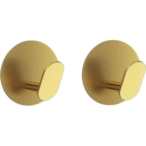 Sollbry 2 ganchos de pared multiestilo de acero inoxidable 304, gancho adhesivo para cocina, baño, perchero, toallero, tipo D, dorado